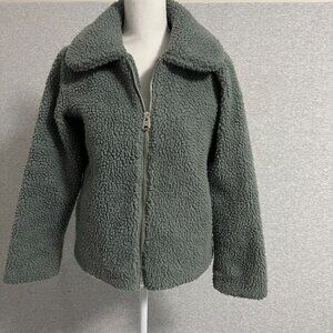 BDG Urban Outfitters Jacket Womens Small Green Sherpa Teddy Bear Cozy Zip